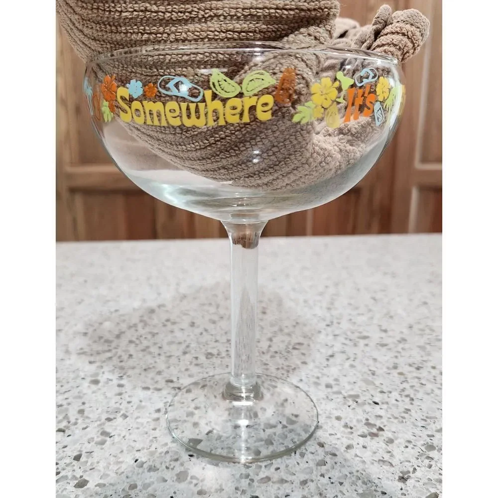 Margarita Glass Set Painted Beach Shoes, Trees Flower 'It's 5 O'Clock Somewhere'